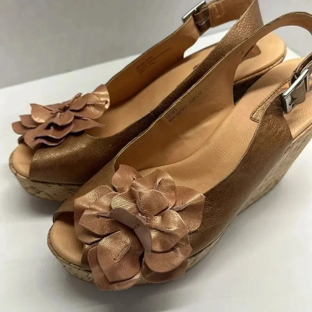 Korks Colleen Heels High Heel Shoes Leather Floral Open Toe Metallic Size 10